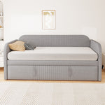Upholstered Extendable Sofa Bed 90/180x190cm, Light Grey Linen