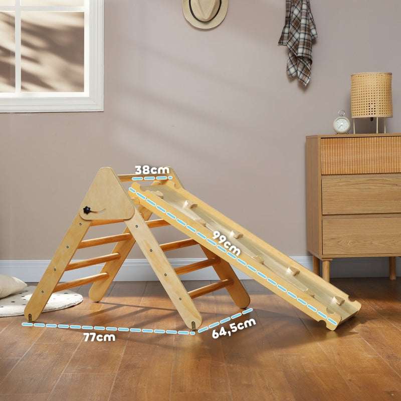 Children's Climbing Set with Triangular Ladder and Double-Sided Ramp, Wood