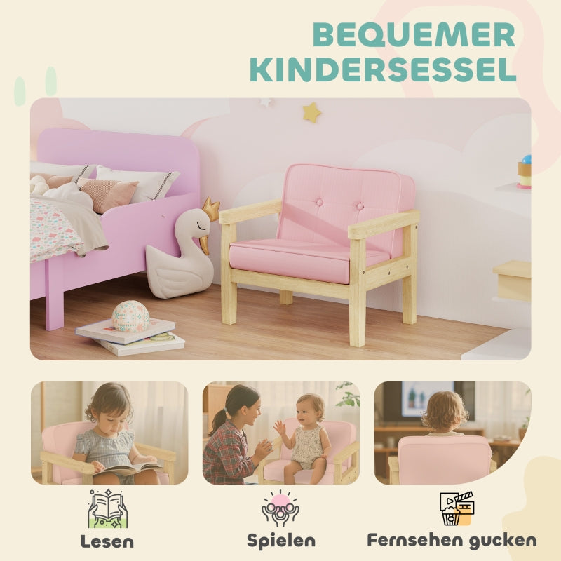 Children's Armchair Sofa Upholstered Wooden Frame for 3-8 Years Corduroy Pink