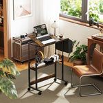 Height-Adjustable Desk, 92 x 40 cm, Tilting, Storage, Rustic Brown Steel