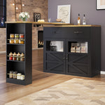 Bar Table Extendable 360° Rotating Storage Sideboard - Black