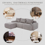 3-Seater Modular Corduroy Sofa with Ottomans, Cup Holders and Storage, Light Grey