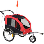 Dog Trailer Jogger, 2-in-1 Bike, Red+Black
