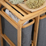 Laundry Basket, Platform Laundry Collector with 3 Removable Bags, Grey+Natural Bamboo