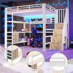Loft Bed 140x200cm with Desk & Storage, White Metal