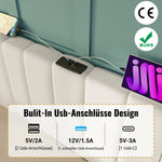Upholstered Bed 180x200 Double Storage with App Control LED & USB-C Charging, PU White
