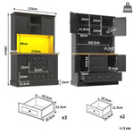 Tall Cabinet 115x180cm with LED App Control & Music, 4 Doors 5 Drawers Display Storage, Black