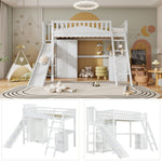 Bunk Bed, Children's with Safety Gate, Table, Wardrobe & Ladder, Pine+MDF+Plywood, White, 90x200cm