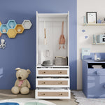 Wardrobe, Three Drawers, Boho-Style, 180cm Height, White