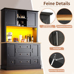 Tall Cabinet 115x180cm with LED App Control & Music, 4 Doors 5 Drawers Display Storage, Black