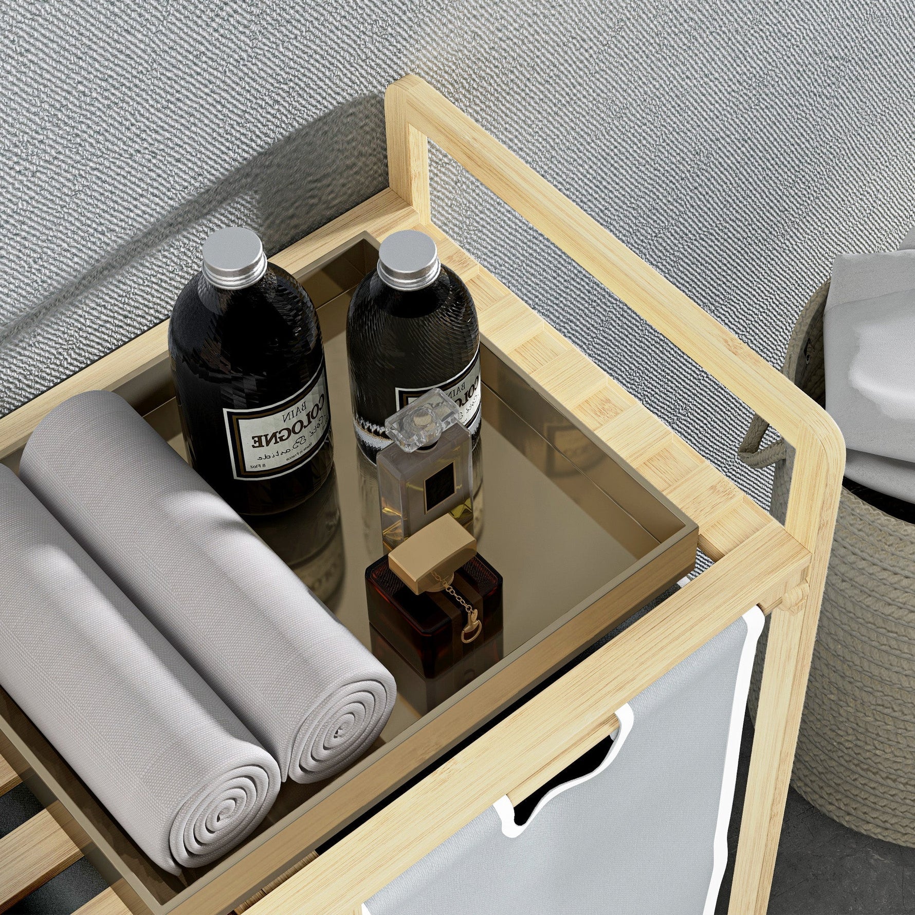 Laundry Basket with 2 Removable Bags, Bamboo Cream