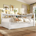 Daybed 140x200cm Pull-out Bed Power Outlet 2 USB - White Chipboard