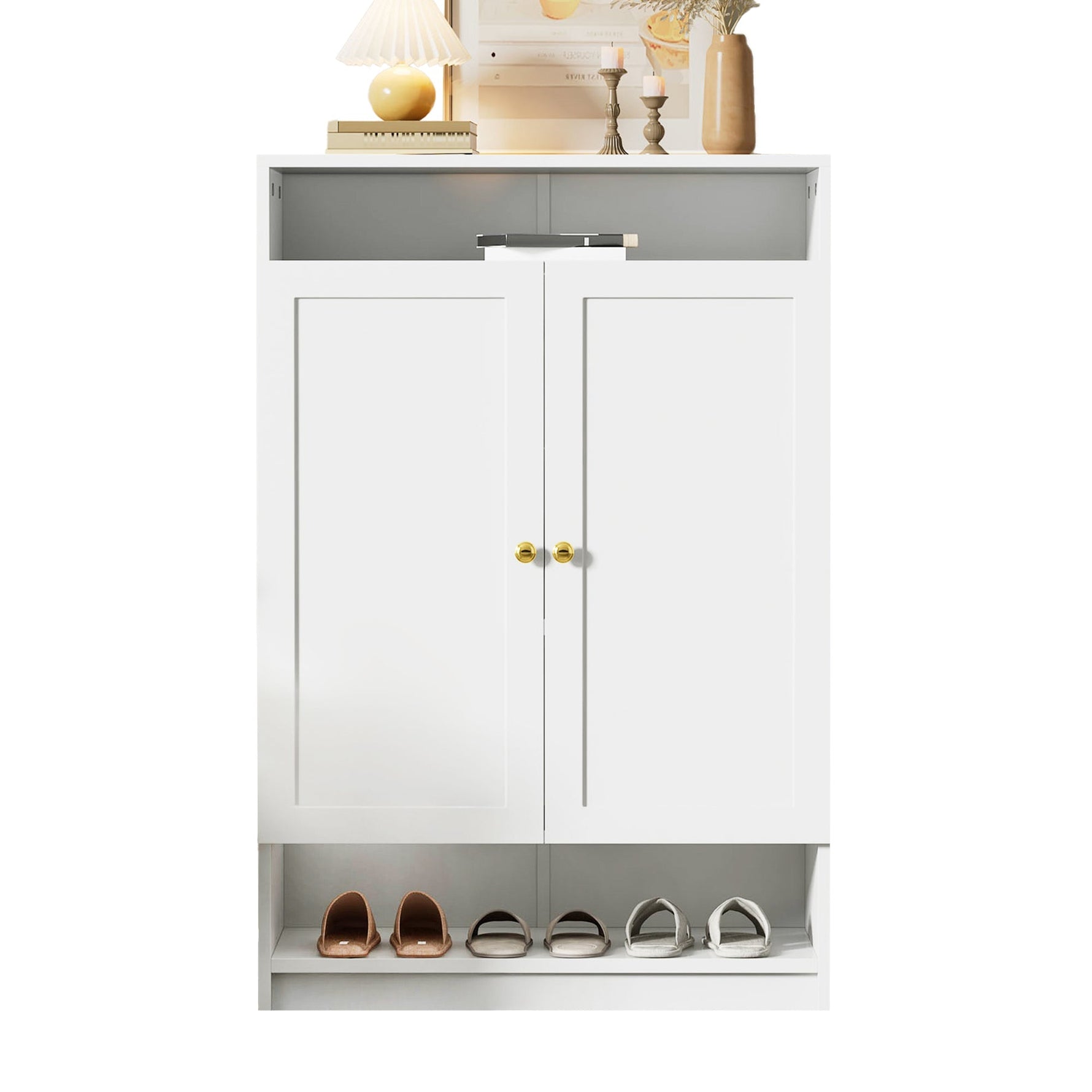 Modern shoe cabinet with adjustable shelves and 2 doors, white