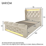 Upholstered Single Bed 90x200cm LED Headboard USB Type-C Hydraulic Storage, Beige Velvet