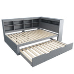 Sofa Bed 140x200 Pull-Out 90x190 with USB & Storage, Solid Wood, Gray