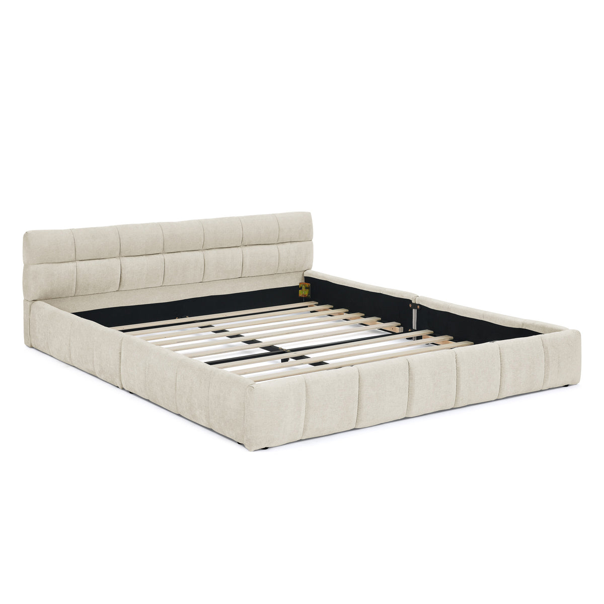 Double Bed 140x200cm Square Quilted Design, Beige Chenille