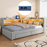 3-in-1 Extendable Sofa Bed 90x200cm with LED & Drawers, Wood