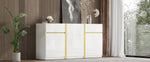 Luxurious Sideboard with 3 Doors and 2 Drawers, High-Gloss Lacquer Finish, White Wood
