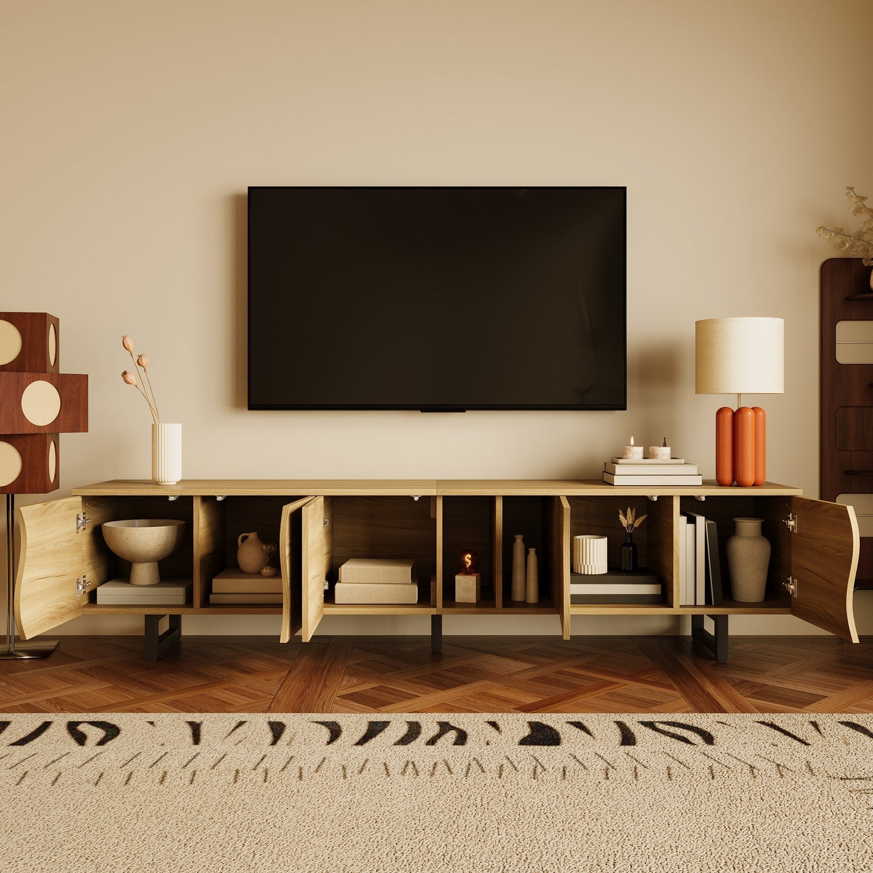Low TV Stand Five-Door Cabinet Unique Design 191cm