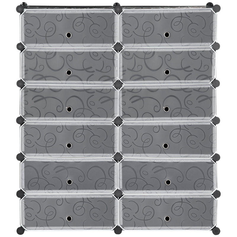 Shoe Cabinet 12 Compartments Modular Storage Black