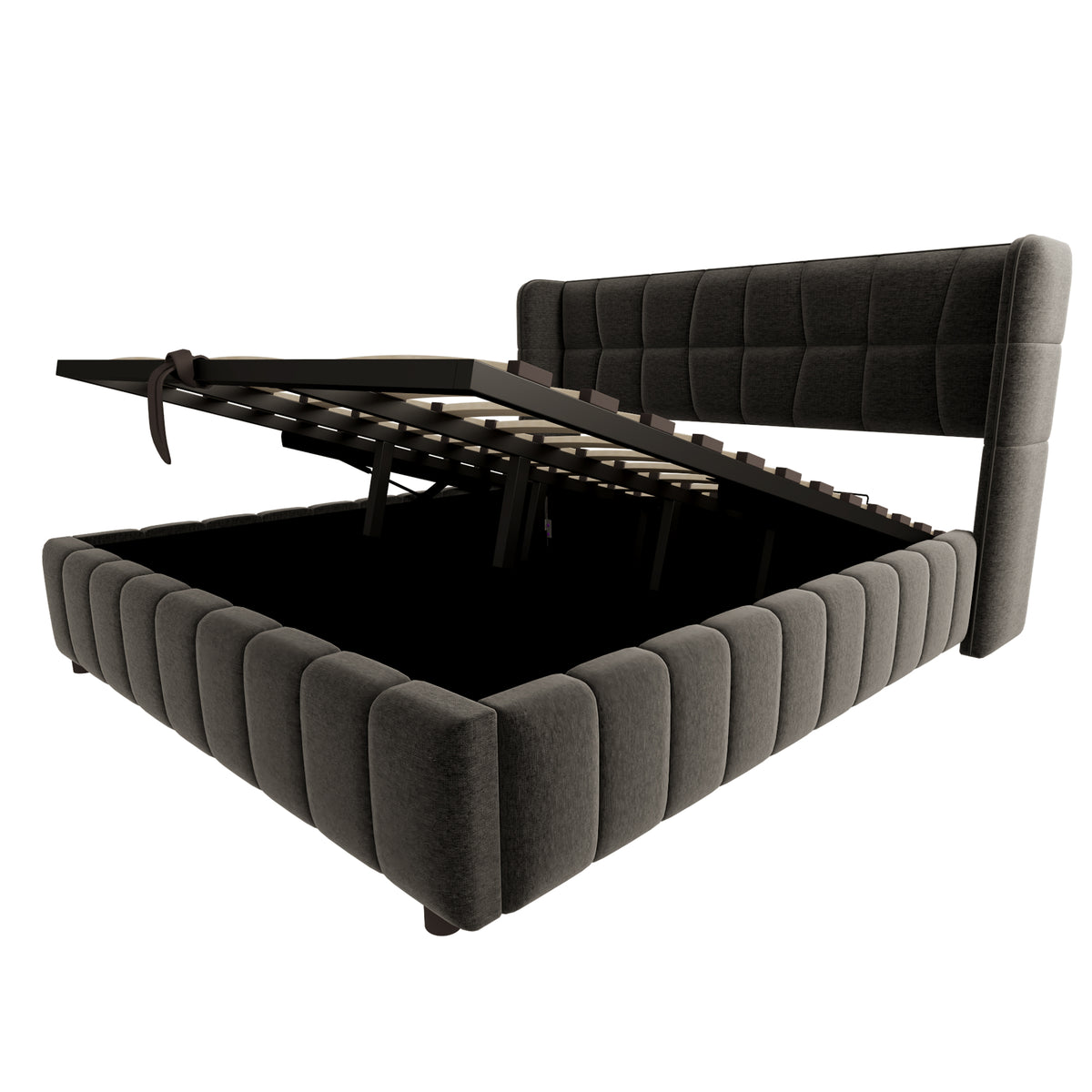 Upholstered Double Bed with LED, USB & Storage, 160x200, Linen