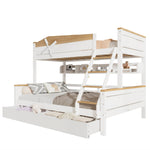 Bunk Bed with Windmill, Shelves & Drawers, Pine + MDF, White + Natural