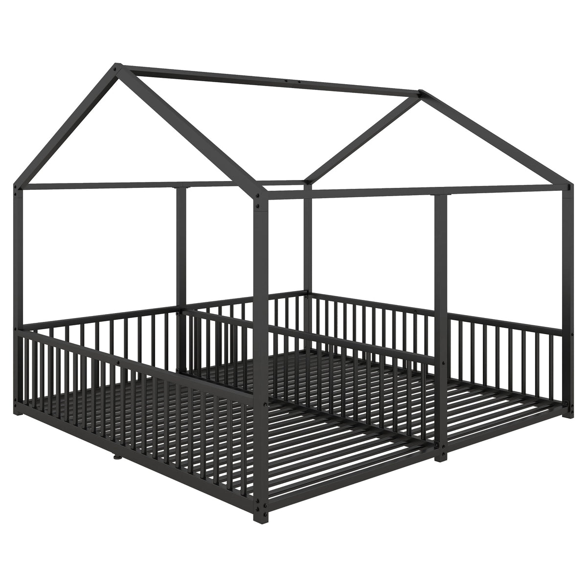 Metal Bed 90x200cm House Design Ladder - Black Iron Frame
