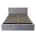 Velvet Upholstered Double Bed with Hydraulic Storage, Grey