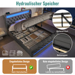 Modern Upholstered Bed 160x200cm with LED & Storage, Grey Velvet