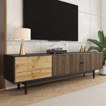 TV cabinet, water wave pattern, three drawers, wood and black