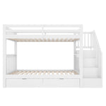 Bunk Bed with Stair Shelf and Two Storage Drawers, 90x200cm, White Pine Wood and MDF