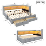 3-in-1 Extendable Sofa Bed 90x200cm with LED & Drawers, Wood