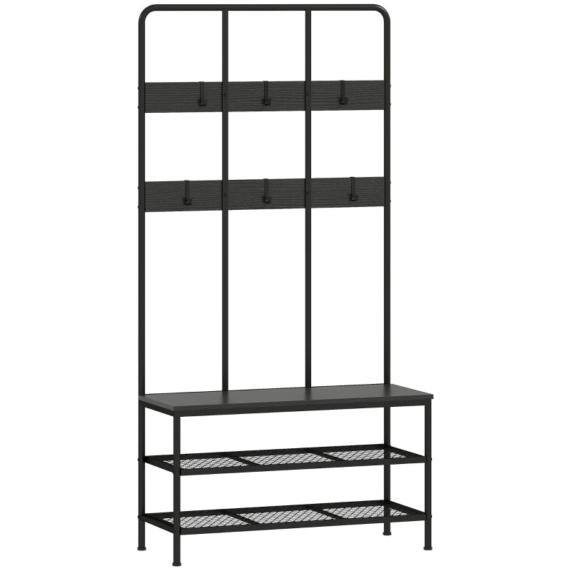 3-in-1 coat rack, coat hook, bench, shoe rack, metal, chipboard, black