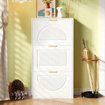 Narrow Shoe Cabinet 3 Doors 60x24x114cm - White