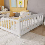 Floor Bed 140x200 cm with Safety Railings - Pine Wood, White