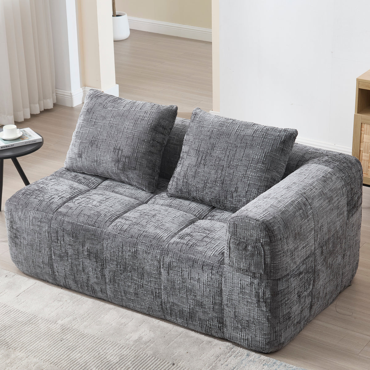 Sofa, Plush 2-Person No Assembly Side Pockets, Grey