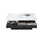 High-gloss tabletop coffee table, 360° rotatable, 2-tier with storage, white and black