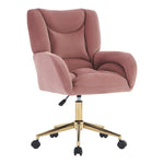 005 Swivel Chair Height-Adjustable Home Office Gold Legs, Velvet Pink