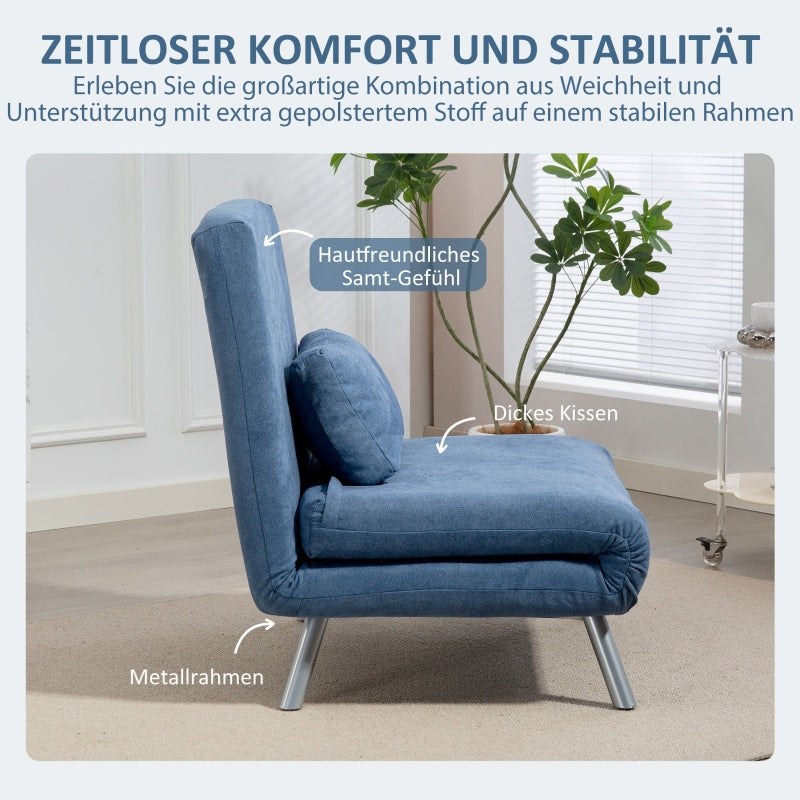 Upholstered Armchair, 2-in-1 Sleeper Guest Bed, Fabric Blue