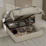 Modern Minimalist Bed Frame 140x200cm Gas Lift Pistons, Beige Dutch Velvet