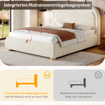 Upholstered Double Bed 140x200 cm with Storage, Beige Bouclé