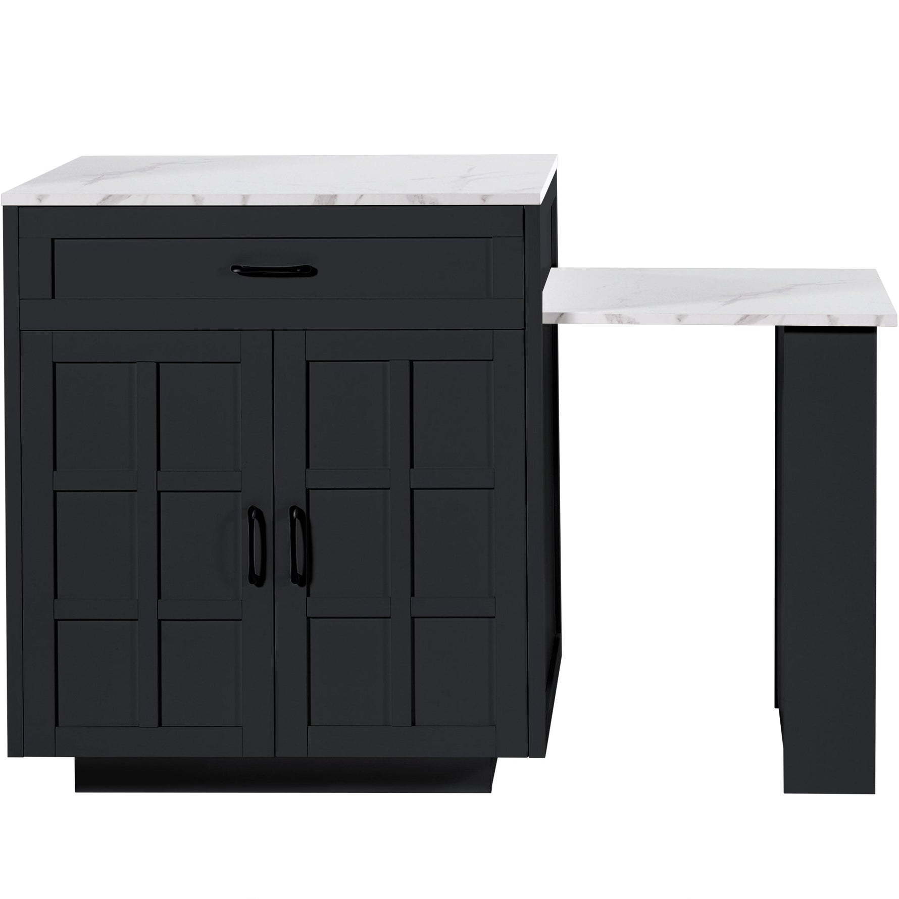 Extendable Bar Table Kitchen Island with Storage, 2 Drawers & Shelves - Black