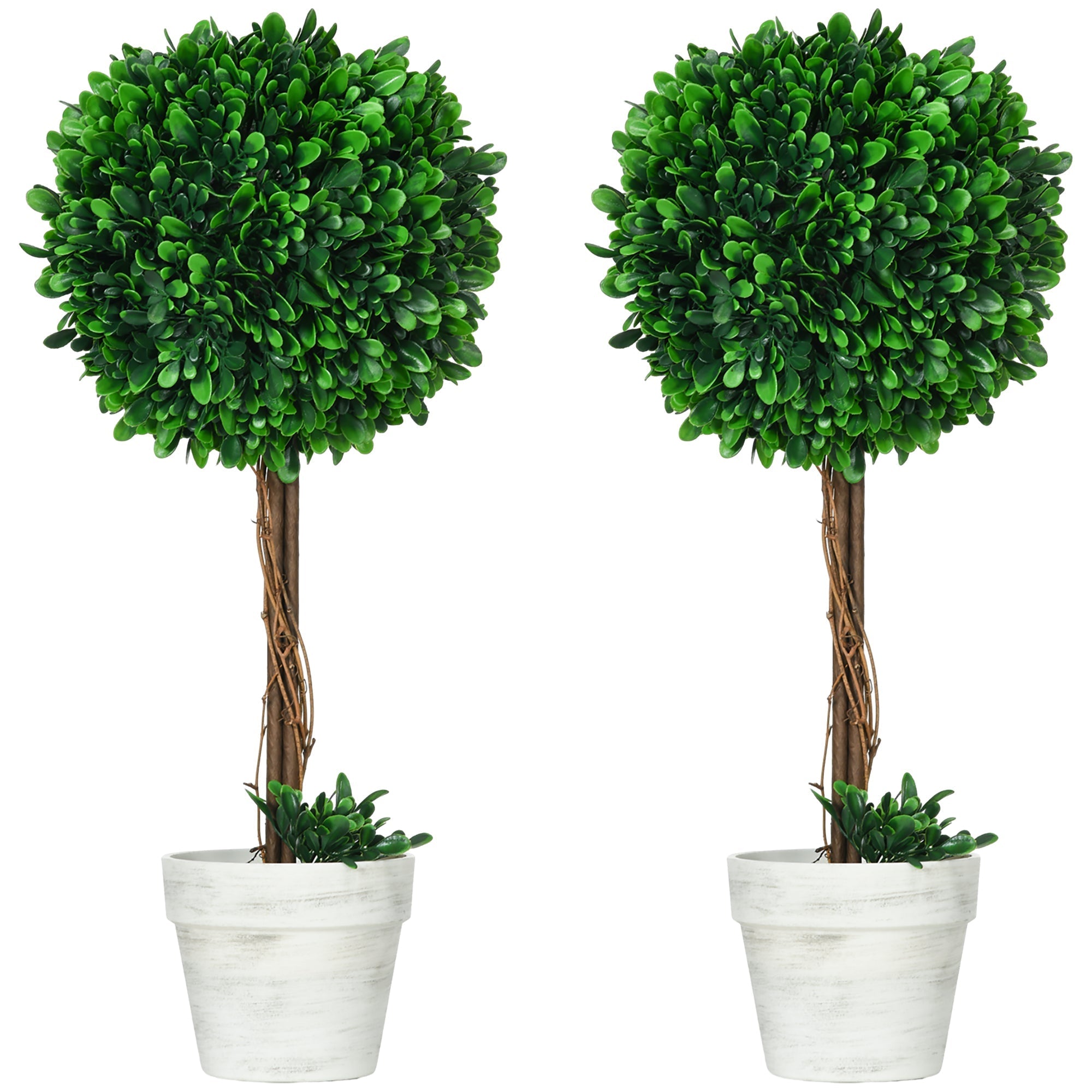 Artificial Boxwood Trees, Set of 2, 60cm, UV-resistant, Green