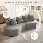 Linen Sofa with 4 Cushions, Cup Holder and Side Pocket, Light Grey