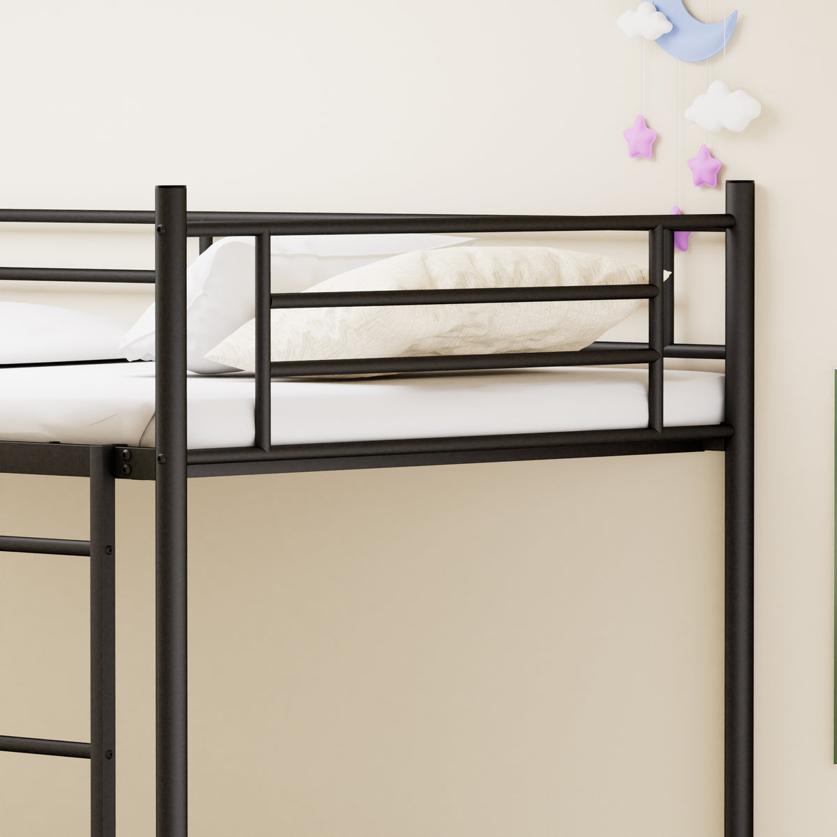 Bunk Bed 90x190cm Loft Bed with Ladder & Railing - Black Iron