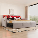 Upholstered Sofa Bed 90x190cm with Storage Headboard, LED Lights and Charging Ports, Velvet, Light Grey