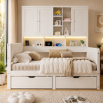 Children's Storage Daybed 90x200cm with LED & USB Ports in White