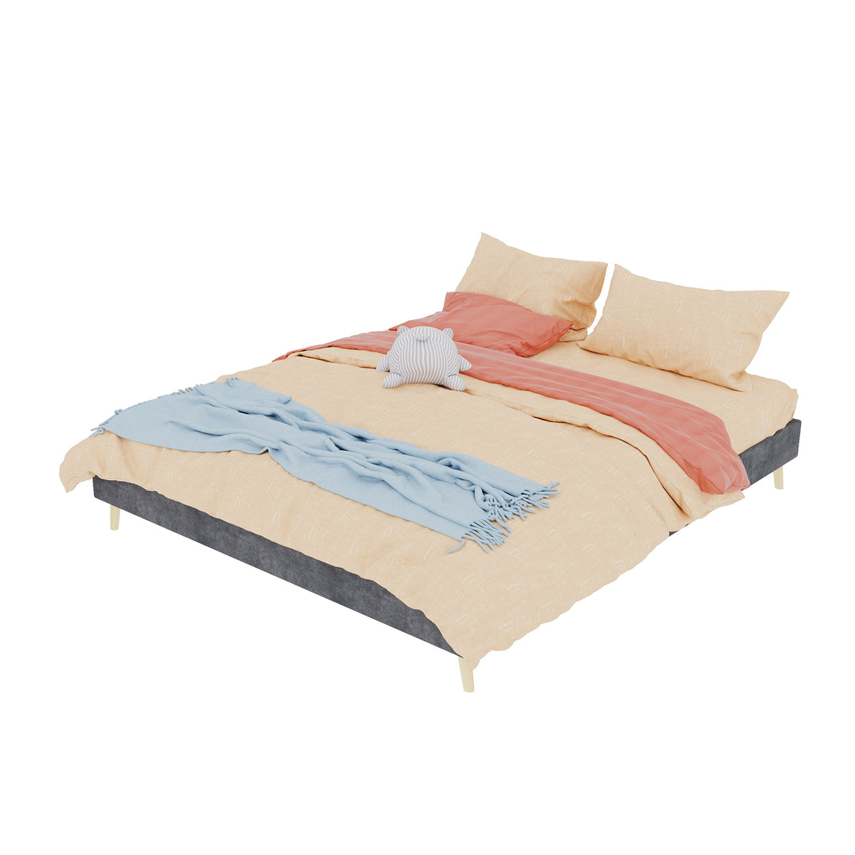 Bed Frame 160x200cm Minimalist Low Box - Gray Dutch Velvet