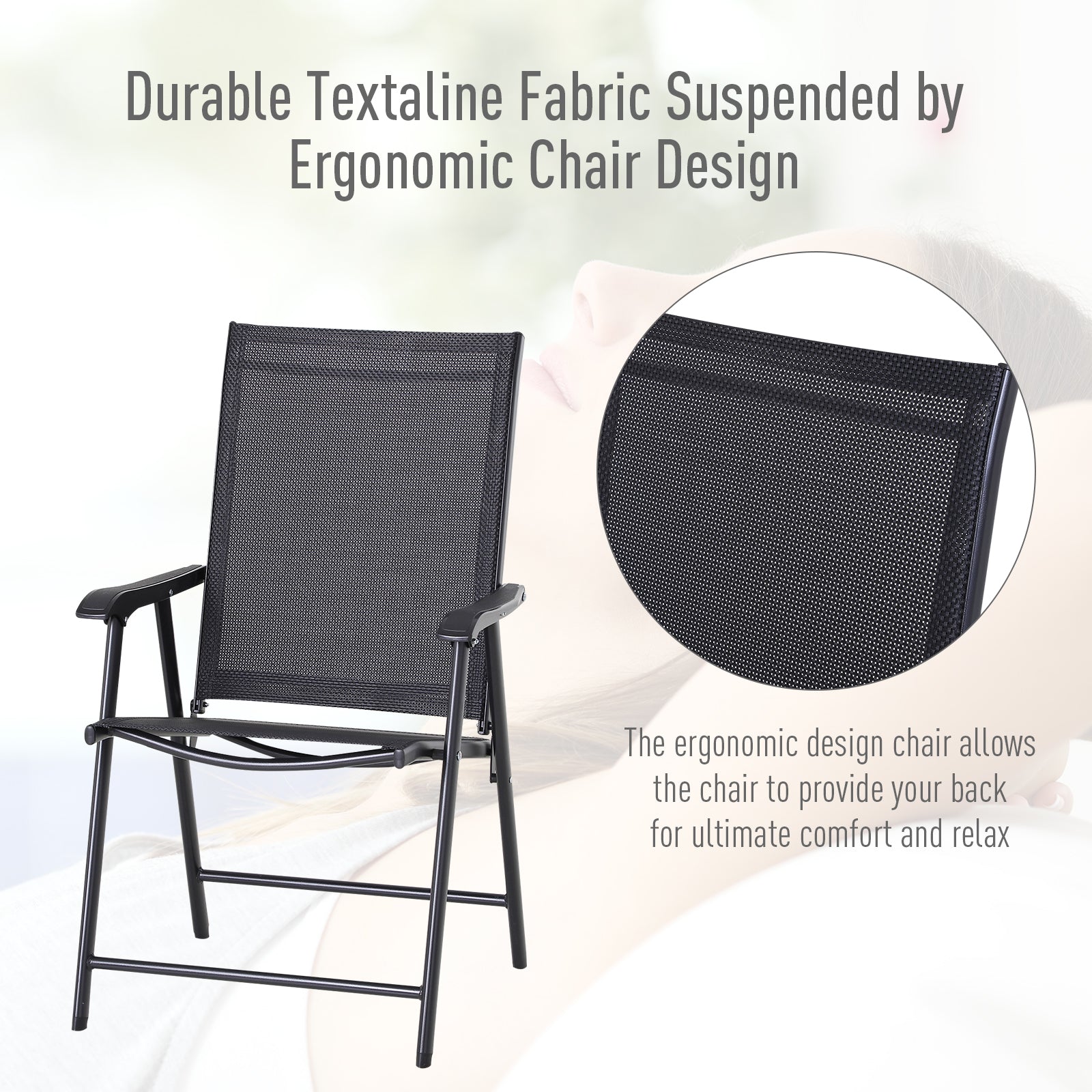 Camping Chairs Folding with Armrests, Metal Black