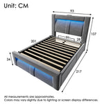 Single Hydraulic Bed 90x200 cm with LED, Storage, Charging Ports and Mattress, Grey Velvet